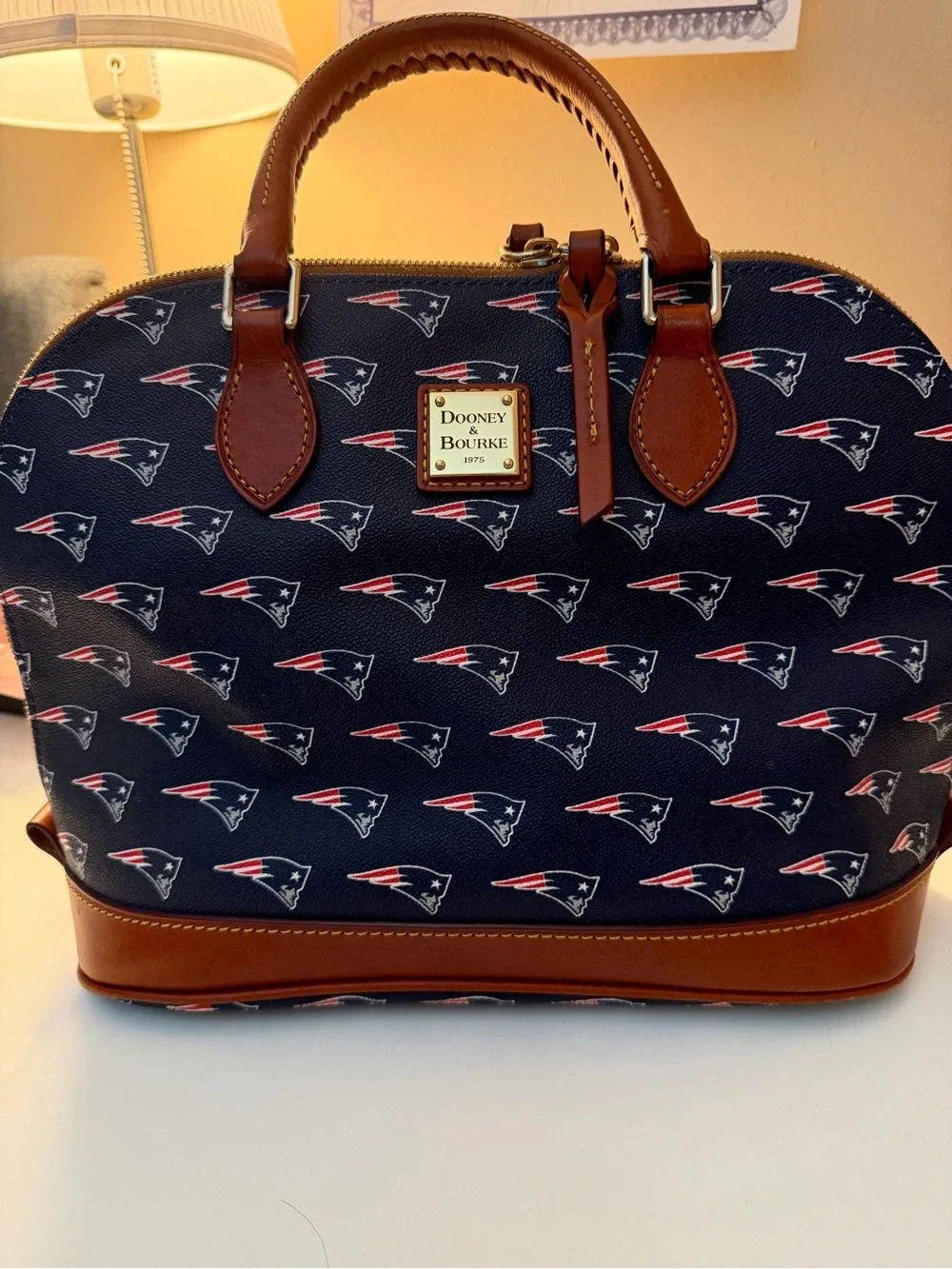 Dooney & Bourke Navy and Brown New England Patriots Dome Satchel Set